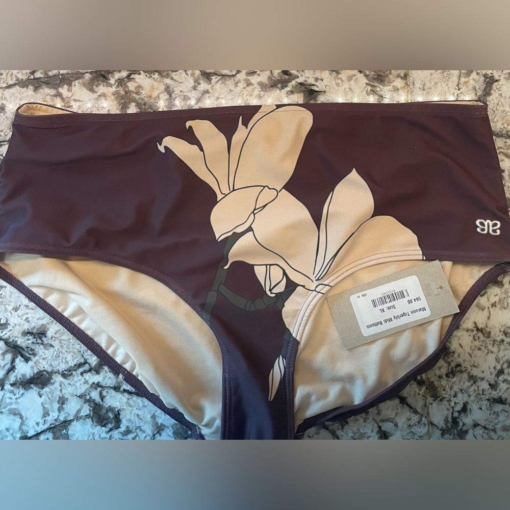 Albion Fit NWT Maroon Tigerlily Midi Bikini Bottoms XL